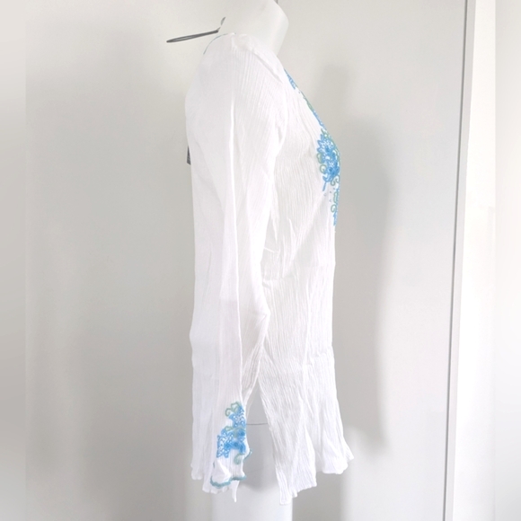 SULU  COLLECTION NWT White Cotton Tunic With Beaded/Embroidered Detailing; Size - Picture 4 of 13